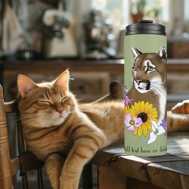 Cougar Mountain Lion Puma Flowers Thermal Tumbler (Creator Uploaded)