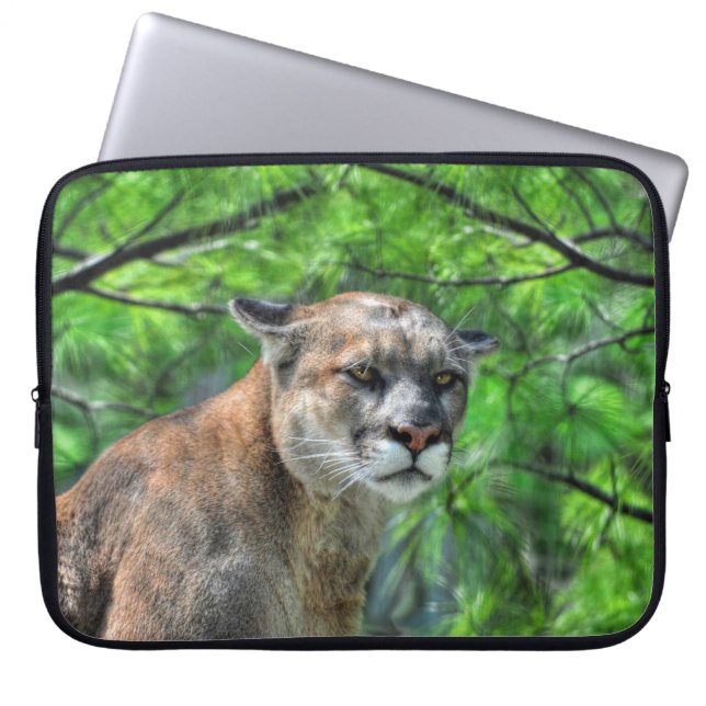 Cougar Mountain Lion & Summer Pine Laptop Sleeve (Front)