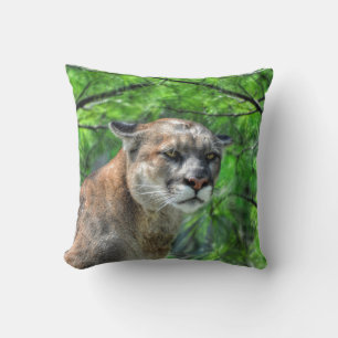 Cougar Mountain Lion & Summer Pines Wildlife Image Cushion