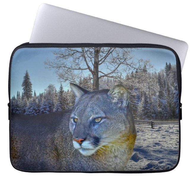 Cougar Mountain Lion & Winter Tree Laptop Sleeve (Front)