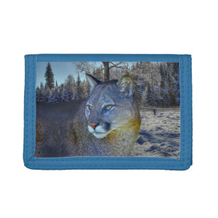 Cougar Mountain Lion & Winter Trees Wildlife Image Tri-fold Wallet