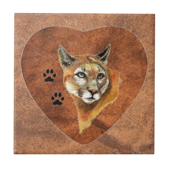 Cougar, Puma, Mountain Lion Animal Tracks, Nature Tile (Front)