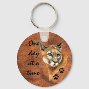 Cougar Puma Mountain Lion "One day at a Time" Key Ring