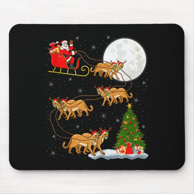 Cougar Santa Sleigh Flying Funny Magical Christmas Mouse Pad (Front)