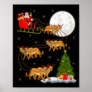 Cougar Santa Sleigh Flying Funny Magical Christmas Poster