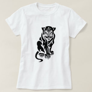 Cougar Tattoo Style Design Black White T-Shirt