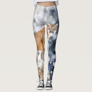 Cougar Winter Mountains Wildlife Portrait Leggings