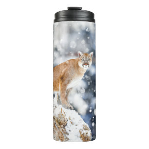 Cougar Winter Mountains Wildlife Portrait Thermal Tumbler