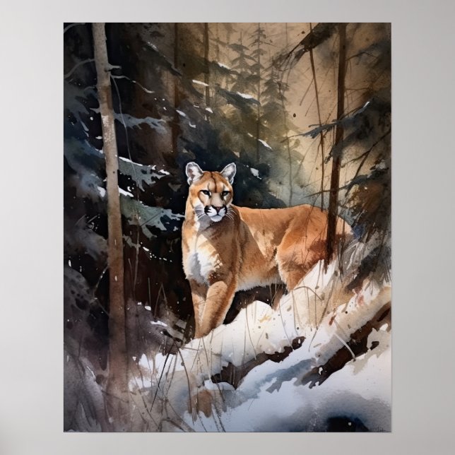 Cougar Woodland Animal Art Print Poster (Front)