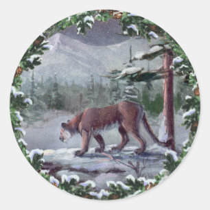 COUGAR & WREATH by SHARON SHARPE Classic Round Sticker