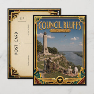 Council Bluffs Iowa Vintage Art Deco Golden Age Postcard