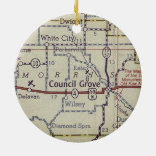 Council Grove Kansas Vintage Map Ceramic Ornament