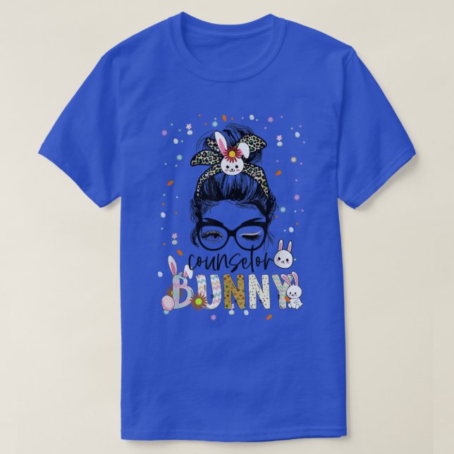 Counsellor Bunny Leopard Messy Bun School Counsell T-Shirt (Design Front)