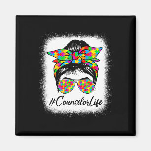 Counsellor Messy Bun Women Supporting Autism Aware Magnet