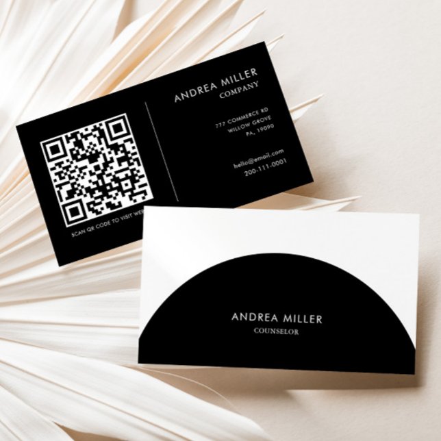 Counsellor Minimalist Black and White Arch Qr Code Business Card (Creator Uploaded)