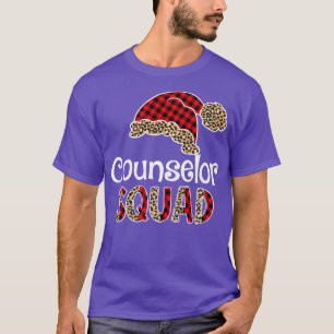 Counsellor Squad Santa Hat Buffalo Plaid Leopard F T-Shirt