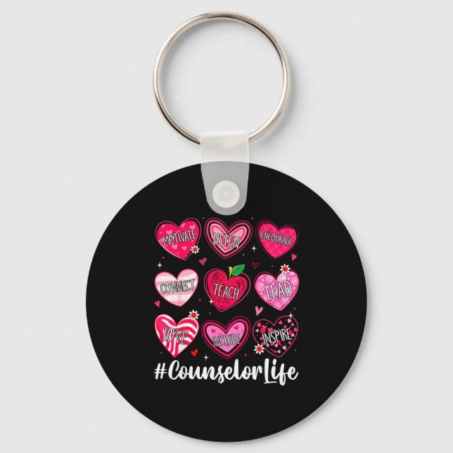 Counselor Life School Counseling Hearts School Val Key Ring (Front)