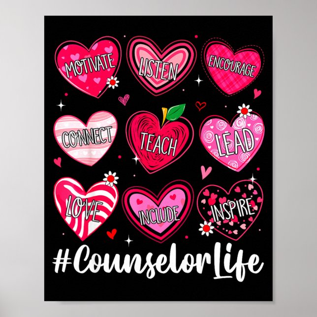 Counselor Life School Counseling Hearts School Val Poster (Front)
