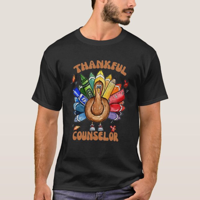 Counselor School Cool Turkey Thankful Grateful Ble T-Shirt (Front)