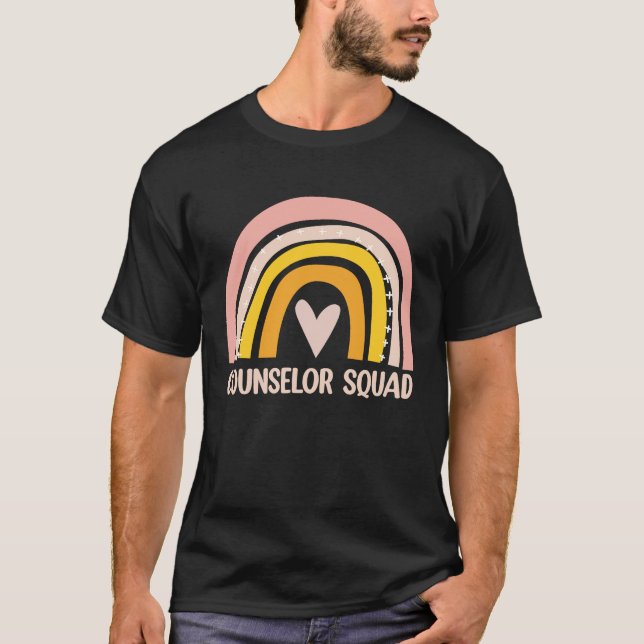 Counselor Squad  School Counselor Boho Rainbow T-Shirt (Front)
