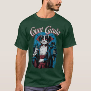 Count Catula Dracula Spooky Horror Vampire Cat Hal T-Shirt