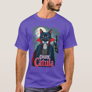 Count Catula Dracula Spooky Horror Vampire Cat Hal T-Shirt
