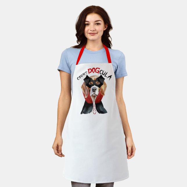 Count DOGcula Beagle Dog Funny Halloween Apron (Worn)