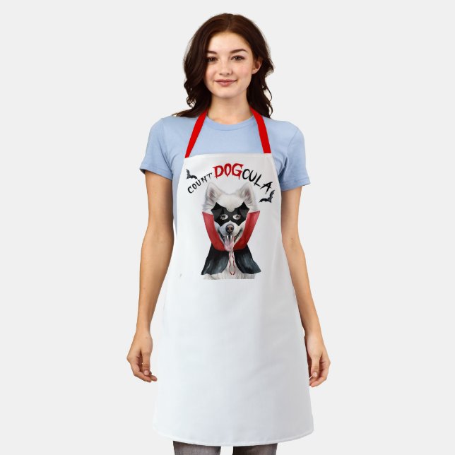 Count DOGcula Eskimo Dog Funny Halloween Apron (Worn)