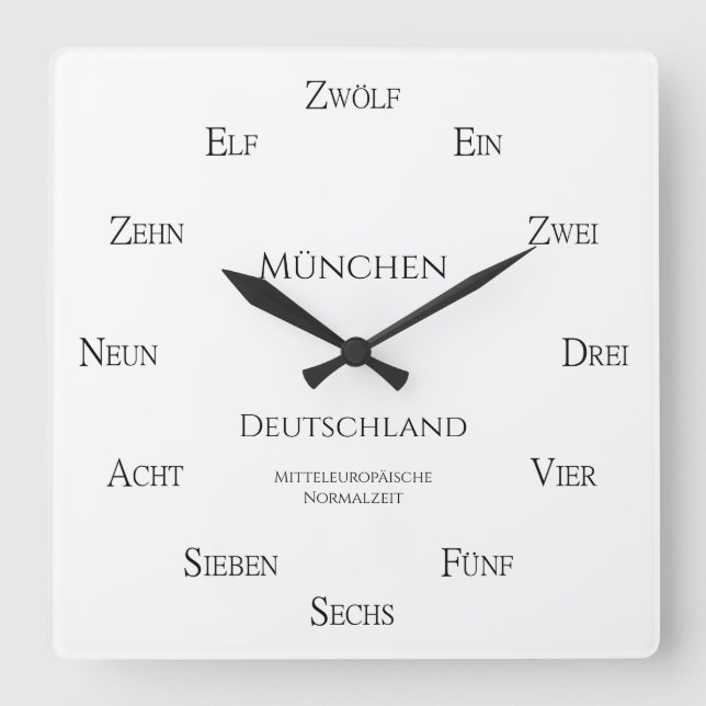 Count in German Custom City Country Time Zone Square Wall Clock (Front)