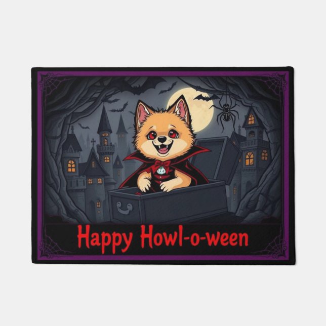Count Pomeranian Happy Howl-o-ween Doormat (Front)