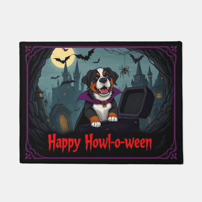 Count Saint Bernard Happy Howl-o-ween Doormat (Front)