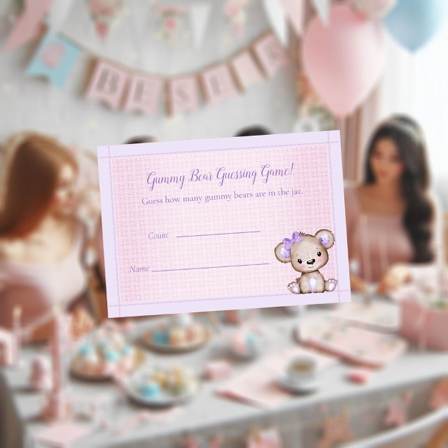 Count The Bears Baby Shower Cute Purple Bear Game Enclosure Card (Creator Uploaded)
