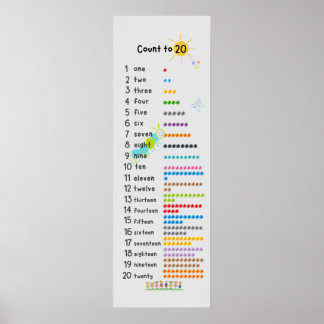 Count to 20 Math Wall Decor Kindergarten Grey