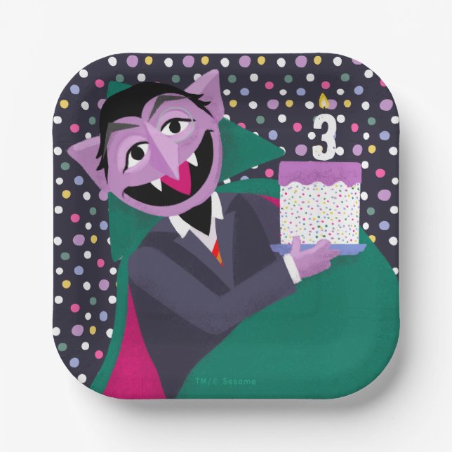 Count Von Count Confetti Birthday Paper Plate (Front)