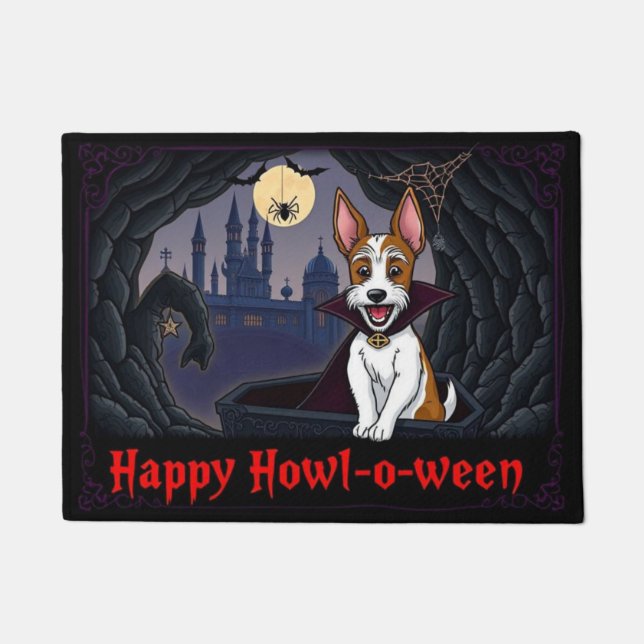 Count Wire Fox Terrier Happy Howl=o=ween Doormat (Front)