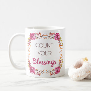 Count Your Blessings Autumn Floral Thanksgiving Coffee Mug