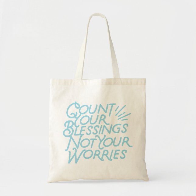 Count Your Blessings Positive Quote Typography Tote Bag (Front)