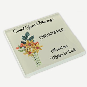 Count Your Blessings, Quilled Flowers Friendship Glass Coaster