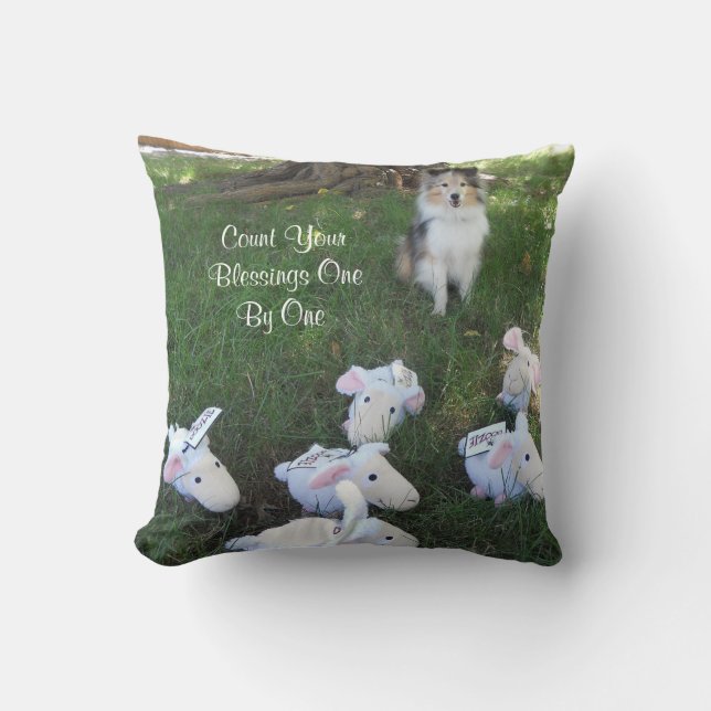 Count Your Blessings Sheltie and Sheep Cushion (Front)