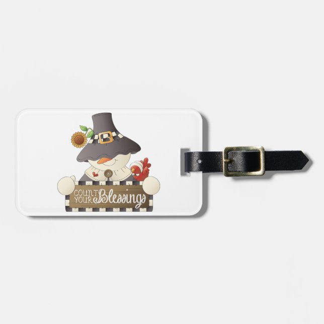 Count Your Blessings Snowman Pilgrim Luggage Tag (Front Horizontal)