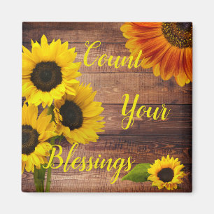 Count Your Blessings Sunflower Wood Motivational Magnet