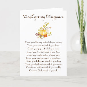 Count Your Blessings Thanksgiving Poem Holiday Card