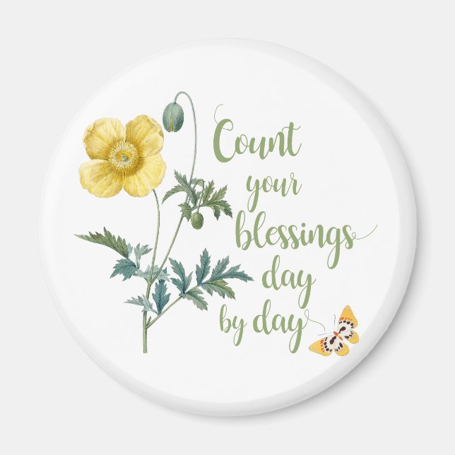 Count your blessings - vintage Yellow poppy Magnet (Front)