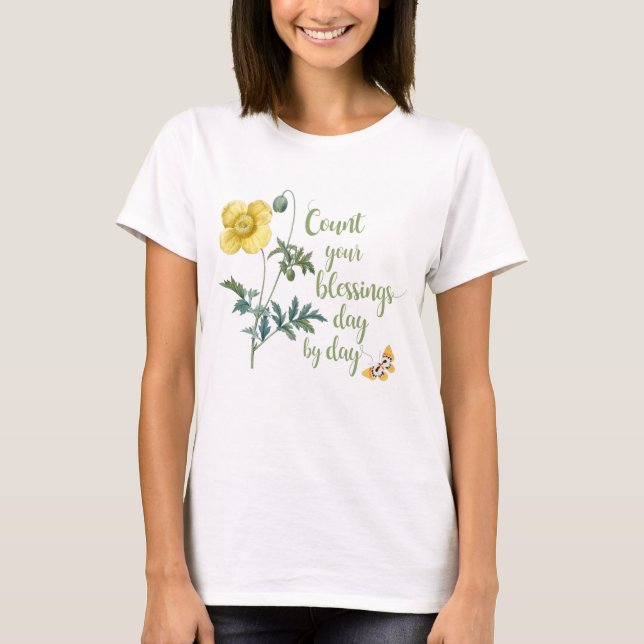 Count your blessings - vintage Yellow poppy T-Shirt (Front)