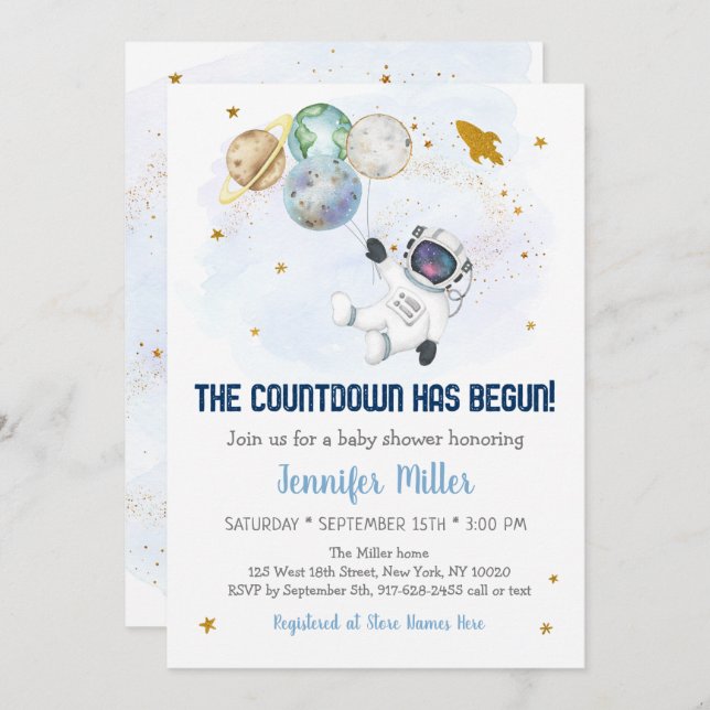 Countdown Has Begun Astronaut Space Baby Shower Invitation (Front/Back)