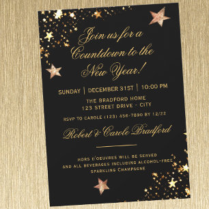 Countdown New Years Eve Party, Black Gold Invitation