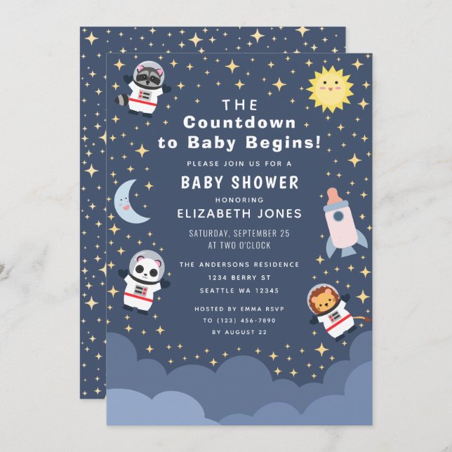 Countdown to Baby Space Baby Shower Invitation (Front/Back)