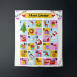 Countdown To Christmas Advent Calendar Tapestry<br><div class="desc">Children's Advent Calendar with cute cartoon Christmas characters and Ornaments including bells,  snowmen,  firs,  deer,  Santa Claus,  wreaths,  snowflakes,  socks,  noel,  trees,  and Santa hats. Count the days till Christmas!</div>