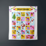 Countdown To Christmas Advent Calendar Tapestry<br><div class="desc">Children's Advent Calendar with cute cartoon Christmas characters and Ornaments including bells,  snowmen,  firs,  deer,  Santa Claus,  wreaths,  snowflakes,  socks,  noel,  trees,  and Santa hats. Count the days till Christmas!</div>