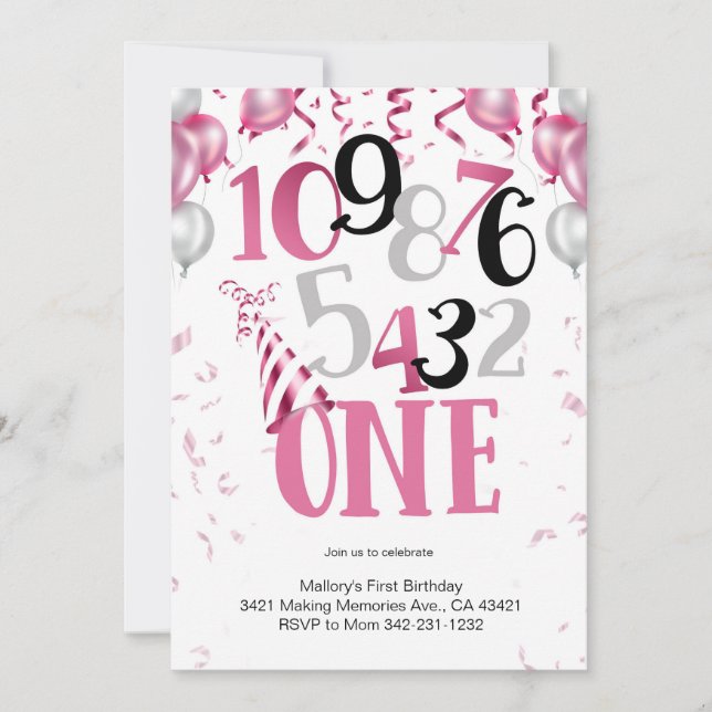 Countdown to ONE! First Birthday Invitation (Front)
